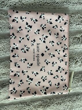 Brand new kate spade Pink Floral Zip Pouch with Black & white flowerAccents
